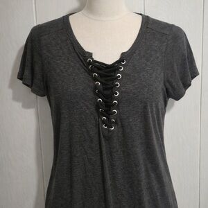 Daytrip Dark Gray Lace-Up Short Sleeve Tee